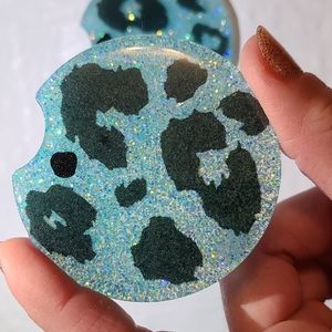 Animal Print Baby Blue Glitter Car Cup Coasters